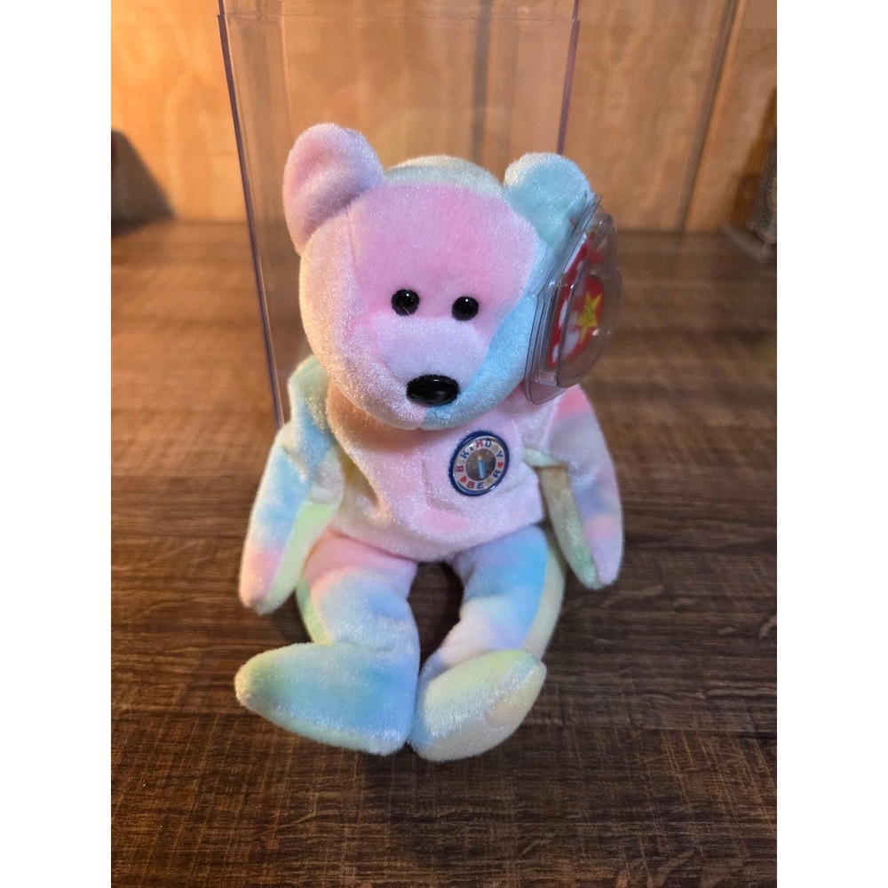 Ty Beanie Baby B.B. Bear Pastel Tie Dye Birthday Plush with Tags